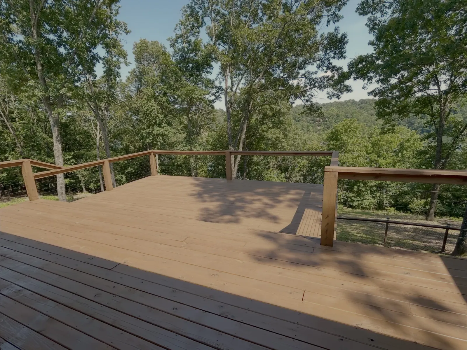 Stained wood deck on a balcony