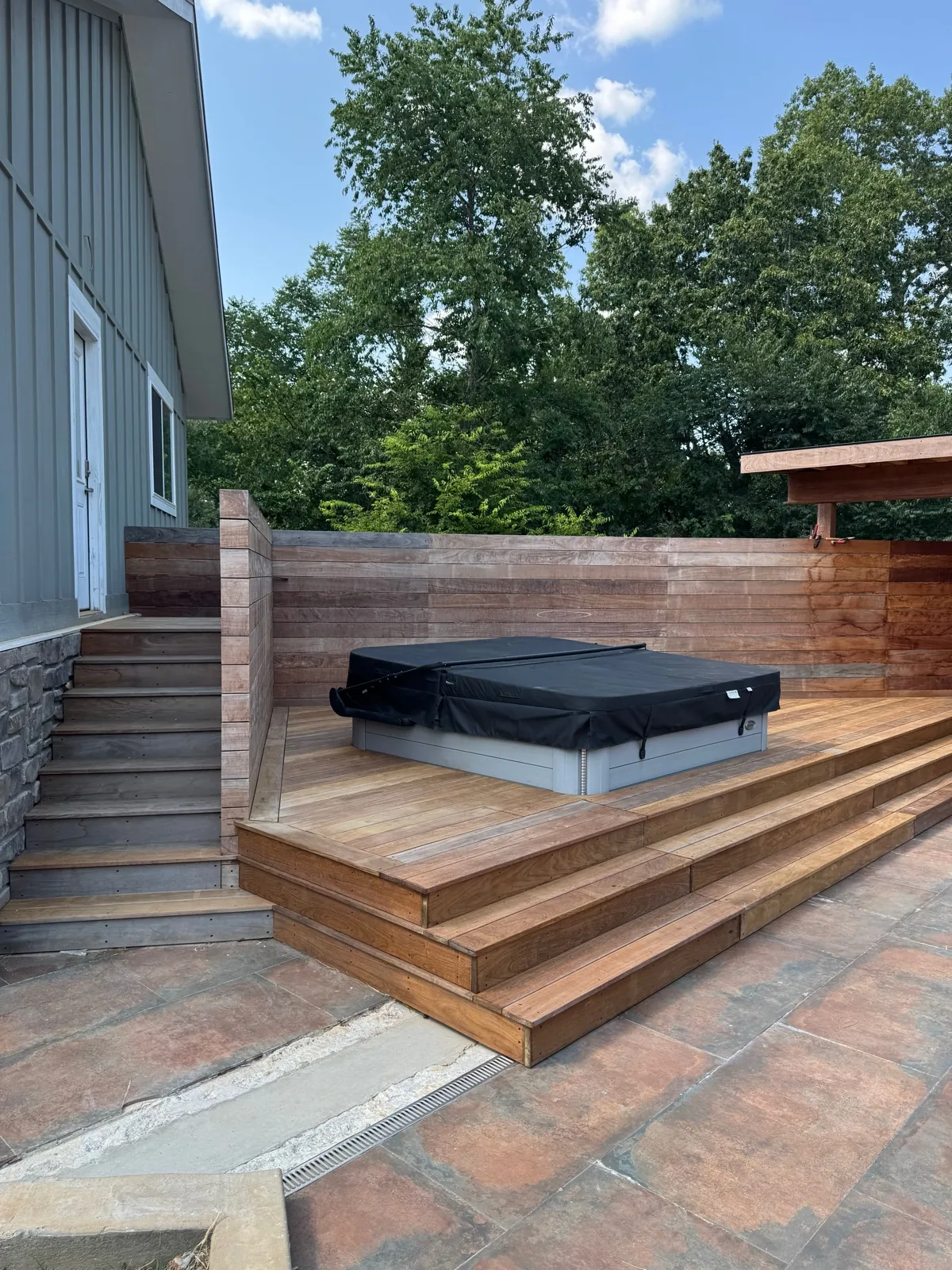 Ipe deck with hot tub and pergola